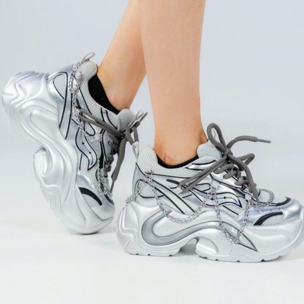 Anthony Wang X ZDW JUPITER 10  Metallic Silver Platform Sneakers. Size 10